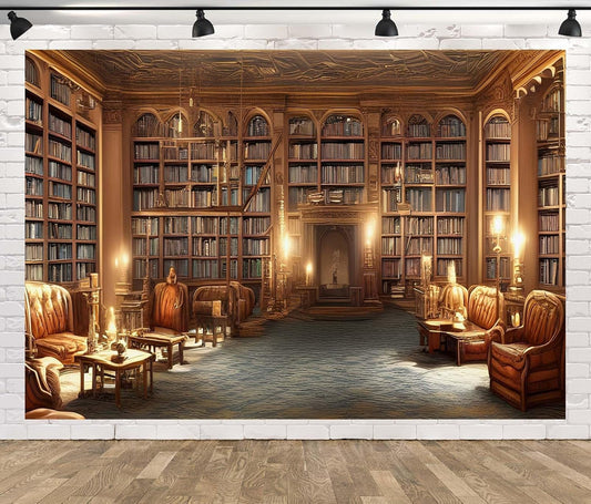 BELECO 5x3ft Fabric Vintage Library Backdrop Wooden Bookshelf Books Sofa Lounge Reading Room Background Library Party