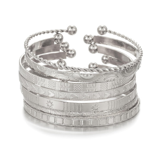 AYWFCBF Silver Bangles for Women, Adjustable Open Cuff Stackable Bracelets Set Boho Jewelry for Women