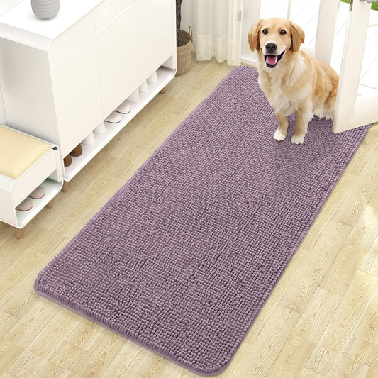 OLANLY Dog Door Mat - Absorbent Non-Slip Washable Chenille Mat for Muddy Paws | 47x24 Deep Plum