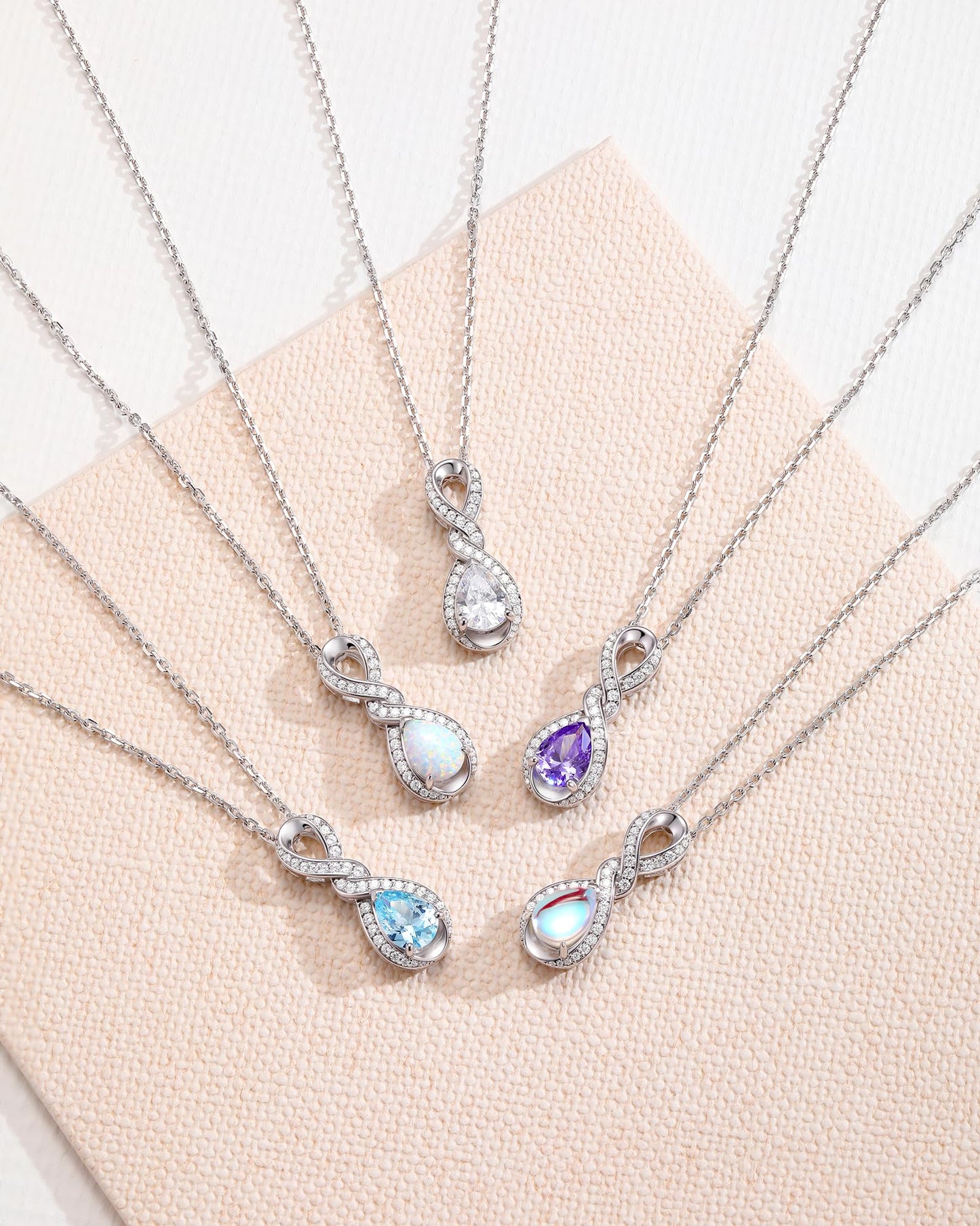 FANCIME White Opal Necklace October Birthstone Sterling Silver Dainty Infinity Knot Pendant Necklace Gemstone Fine Jewelry Anniversary Birthday Graduation Mothers Day Gifts for Women Her Mom