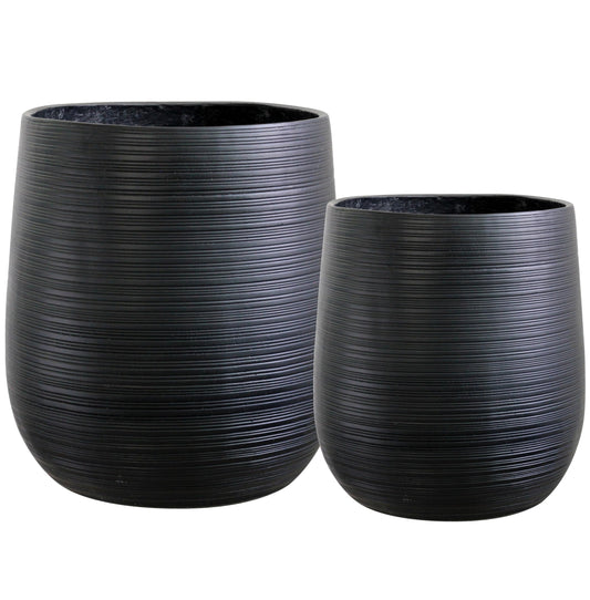 Olly & Rose Extra Large Plant Pot Patterned - Black Garden Planter - XL Flower Pot - H 50cm D45cm + H40cm D38cm
