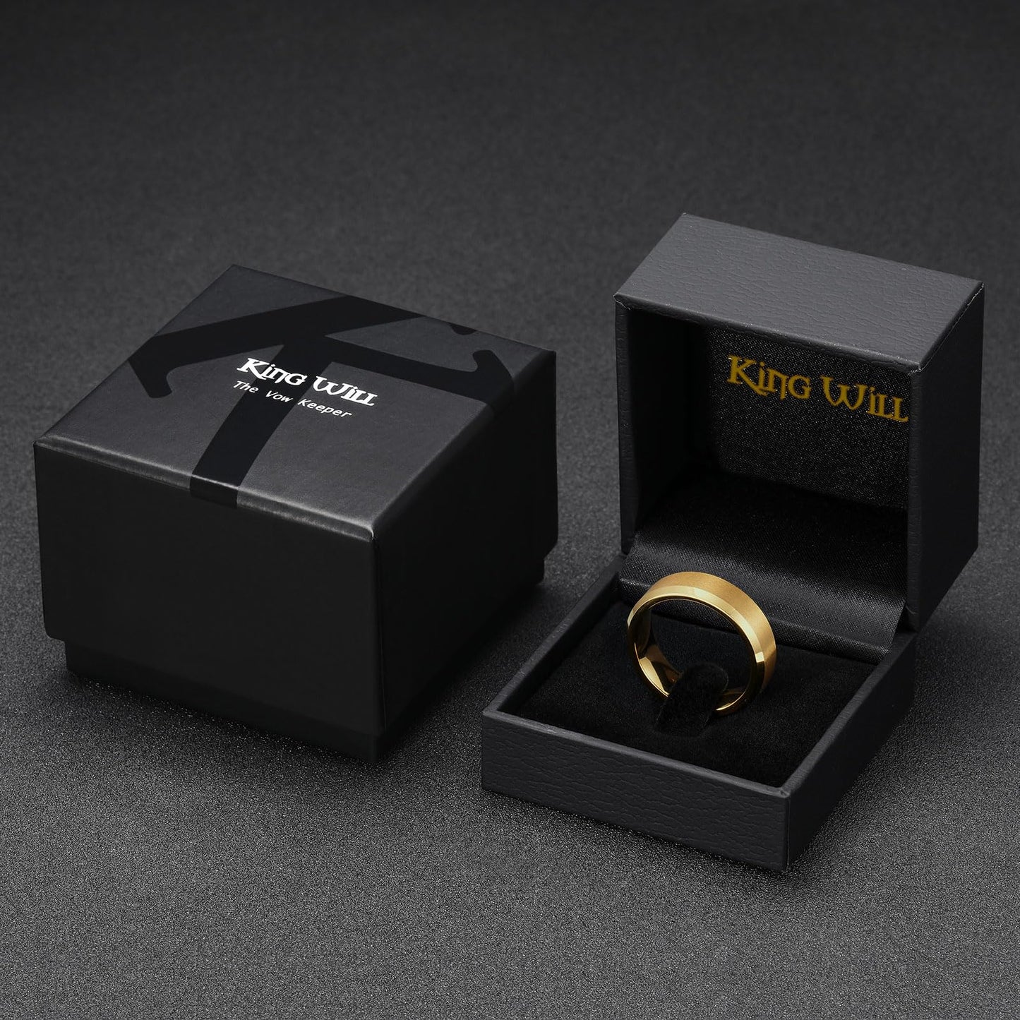 King Will 7mm Basic Tungsten Rings For Men Gold Wedding Band Polished Edge Brushed Matte Promise Ring Comfort Fit (Size 12)