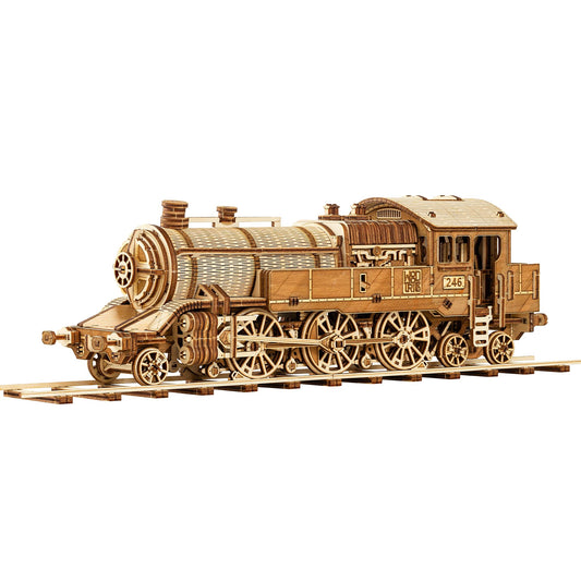 Wood Trick Grand Traveler 246 Wooden Train Set w/Railway - Rides up to 20ft - 16x4″ - Locomotive Model Kit - 3D Wooden Puzzles for Adults to Build - Engineering DIY Models for Adults to Build