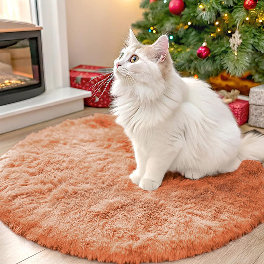 OLANLY Round Area Rug - Soft Muted Orange Shaggy Carpet, 2 ft Circle for Bedroom & Living Room Decor