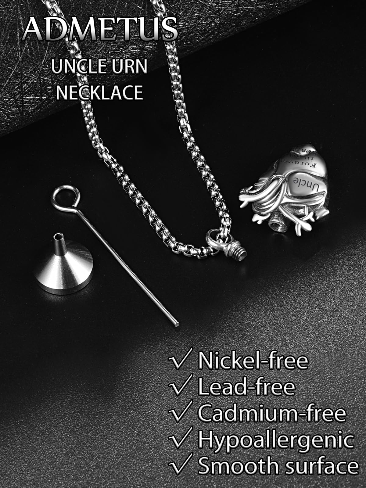 Anatomical Heart Urn Necklaces for Ashes Sterling Silver Ash Pendants Cremation Jewelry Uncle Keepsake Pendant Memorial Jewelry Gifts for Loss of Uncle