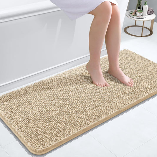 OLANLY Bathroom Rugs - Extra Soft Chenille Bath Mats | 47x20, Quick Dry & Machine Washable, Beige