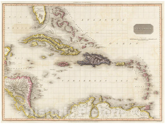 Historic Map : Pinkerton Map of The West Indies, Antilles, and Caribbean Sea, 1818, Vintage Wall Art : 24in x 32in