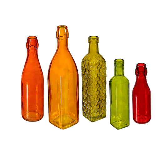Evergreen Garden Glass Bottles for Bottle Tree, Wine Bottles for Decorativation Indoor Outdoor Wedding Christmas Party Decor (Multicolor, Set of 5)