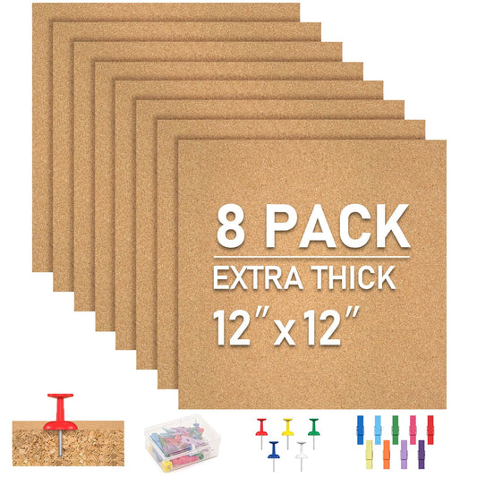 Cork Board Tiles - 8 Packs Adhesive Corkboards for Wall,Small Cork Board Decorations, CorkBoard Squares, Cork Sheet Decorative CorkBoard for Office, School & Home