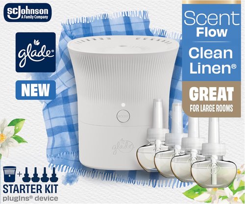 Glade Scent Flow Air Freshener - Clean Linen | 1 Device + 4 Refills, 2.61 Fl Oz