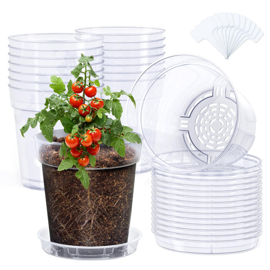 homenote 6.7 Inch Clear Nursery Pots 14 Pack with Drainage and Plant Saucers, Rigid High Transparency Plastic Nursery Pots for Plants,Thick Walled Planter Nursery Pots with Upgraded Drainage Holes