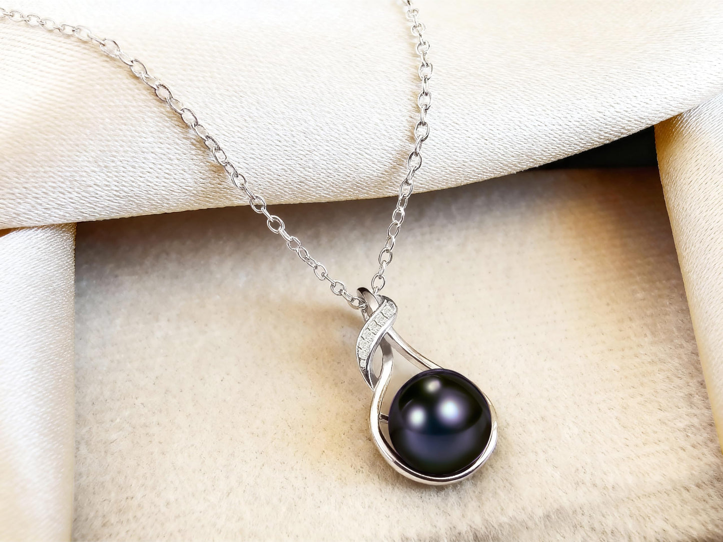 PEARLURA AAA+ 9mm Natural Black pearl necklace for women - Real pearls necklace - Wedding anniversary's gift for wife - ( 925 sterling Silver) cultured necklaces for women - black pearls necklace - gift for wife - pearl pendant