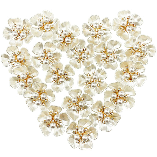 BETITETO 20Pcs Pearl Rhinestone Embellishments Flower Flatback Buttons Rhinestone Charms for Shoe Decoration Jewelry Making Clothes Brooch Wristband and Wedding Bouquet DIY