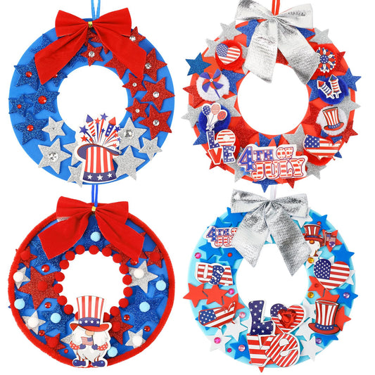 BOARDFEB 12 Sets 4th of July Crafts Kits DIY Patriotic Red White Blue Star Foam Wreath Signs Ornaments for Kids Independence Day Party Favors Gift Exchange Activities