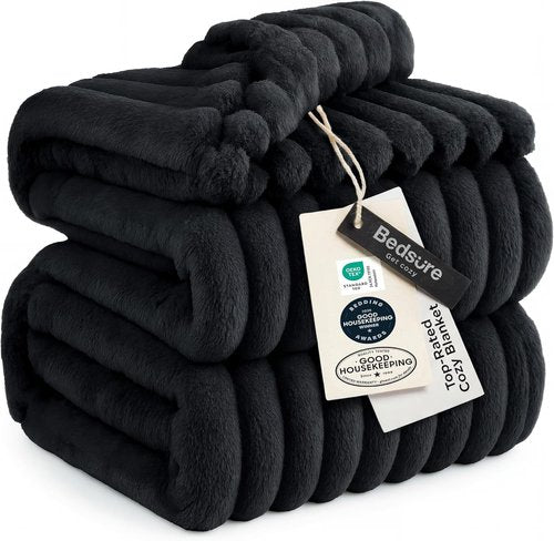 Bedsure GentleSoft Queen Size Blanket - Cozy Fleece Throw for Women & Girls, Black, 90x90 Inches