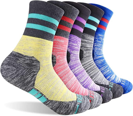 FEIDEER Women's Hiking Walking Socks, Multi-pack Outdoor Recreation Socks Wicking Cushion Crew Socks