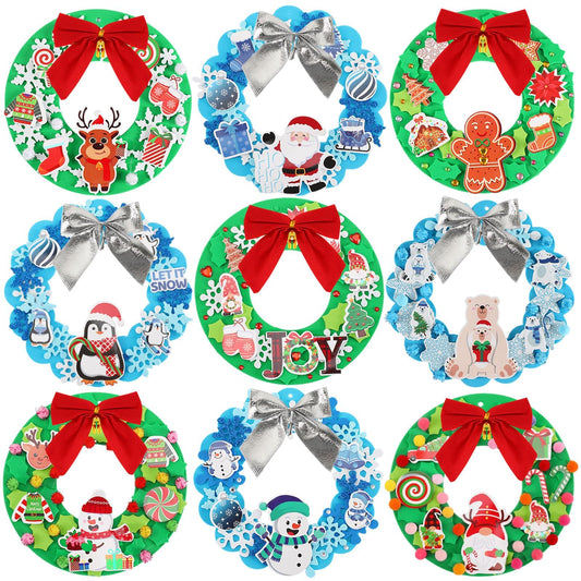 BOARDFEB 12 Sets Christmas Crafts Kits DIY Christmas Foam Wreath Crafts Winter Ornaments for Snowman Santa Penguin Snowflake Foam Stickers Xmas Holiday Home Classroom Activities Decoration