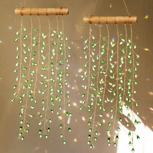 Suncalla 2 Pcs Crystal Suncatchers for Window Boho Decor Hanging Sun Catcher Making Rainbow Green Plants Artificial Crystal Prisms Wind Chime with Chain for Garden Home Wedding Ornament Gift