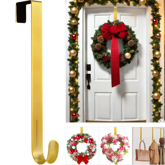 12" Metal Wreath Hanger for Front Door, Tools-Free Wreath Hanger Heavy Duty, Over-the-Door Hooks for Hanging Welcome Sign, Wreath Holder for Easter, Halloween, Fall, Christmas Decorations(Gold)