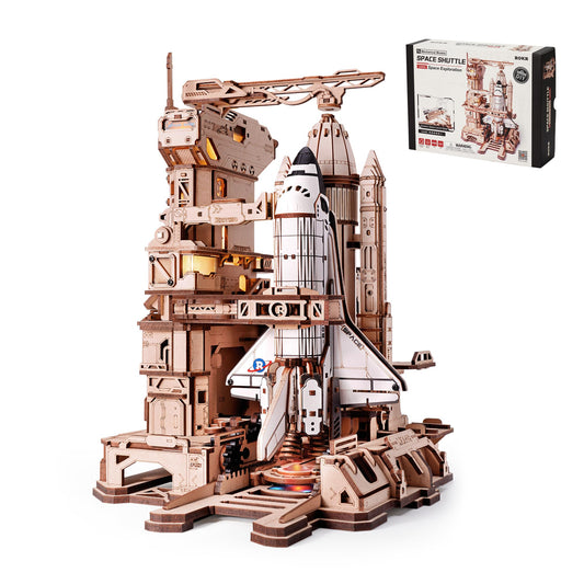 ROKR 3D Puzzles Space Shuttle-Dynamic Launch Base with Motorized Lift, LED Light Effects, 1:420 Scale Collectible Building Kit