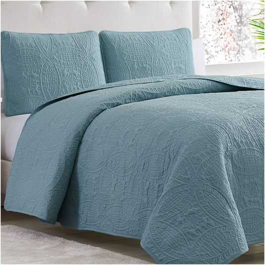 Mellanni King Bedspread Coverlet Set - Bedding Cover with Shams - Ultrasonic Quilting Technology - 3 Piece Oversized Quilt Set - Bedspreads & Coverlets (King, Spa Blue)