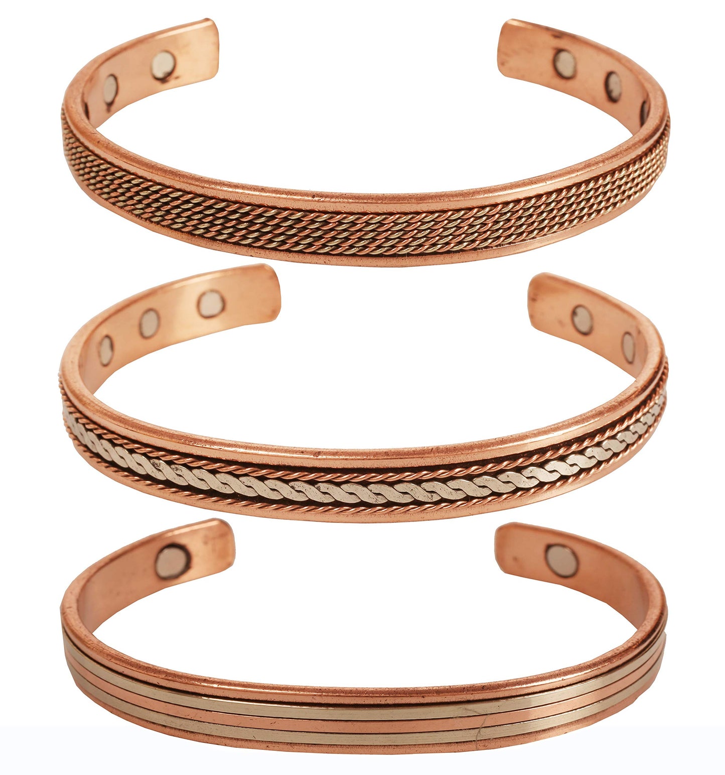 Touchstone copper bracelets | gift for men women |adjustable 100% pure solid real magnetic jewelry | handmade bracelet set combo | rope braided tibetan bangles. Set of 3 different designs