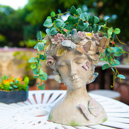 LC LCdecohome Face Flower Pot Head-Planters Succulent - 10 Inch Garden Resin Face Planter with Drainage Hole for Indoor and Outdoor Plant 7.75 * 6.75 * 10 Inch