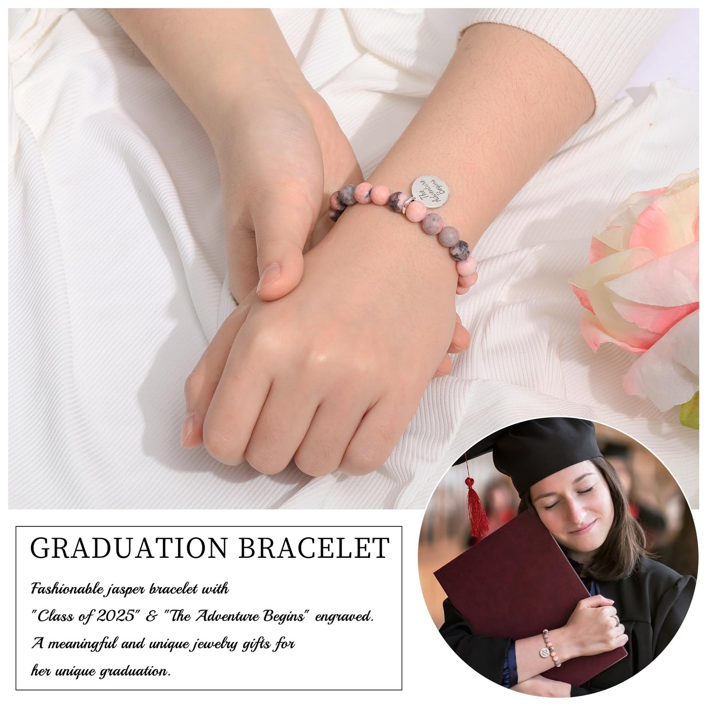 Sistble College Graduation Gifts 2026, Class of 2026 Graduation Bracelet Jasper Beaded Bracelets for Women High School 8th 5th Grade Sister Bestie Gifts Jewelry