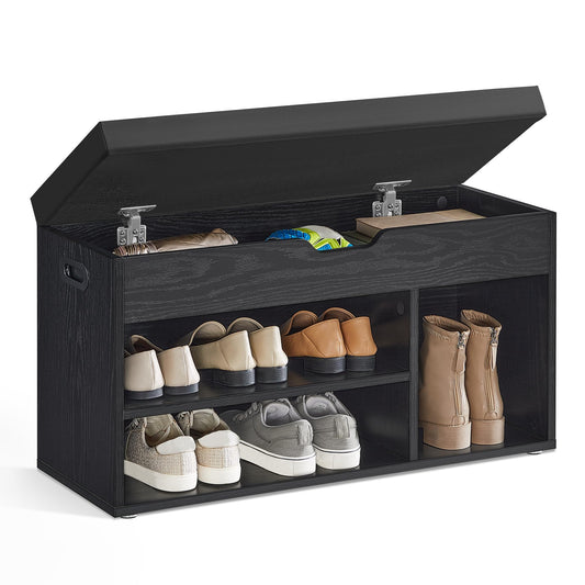 VASAGLE CUSTOS Collection - Storage Bench with Cushion, Shoe Bench, Padded Seat, Hidden Storage, Entryway, Hold up to 300 lb, 11.8 x 31.5 x 17.3 Inches, Ebony Black and Ink Black ULHS030B03