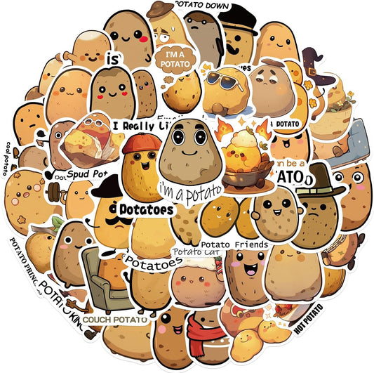 Beuthar 50PCS Funny Potato Stickers for Adults, Kids, Teens, Cute Cartoon Vinyl Waterproof Stickers for Water Bottles