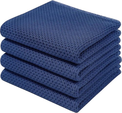 Homaxy Kitchen Dish Towels - Ultra Soft 100% Cotton Waffle Weave, Quick Drying, 4-Pack, Navy Blue | 13 x 28 Inches