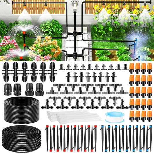 260FT Drip Irrigation System Kit, Automatic Drip Irrigation Kit with 1/2 inch Hose 1/4 inch Distribution Tubing and Accessories for Greenhouse, Yard, Lawn