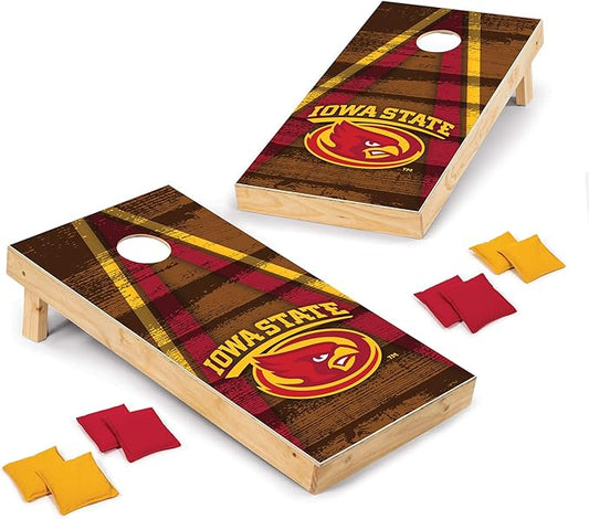 Wild Sports NCAA College 2' x 4' Wood Direct Print Tournament Cornhole Set, 8 Bean Bags, Vintage Triange Design - Tailgate, Outdoor, Backyard