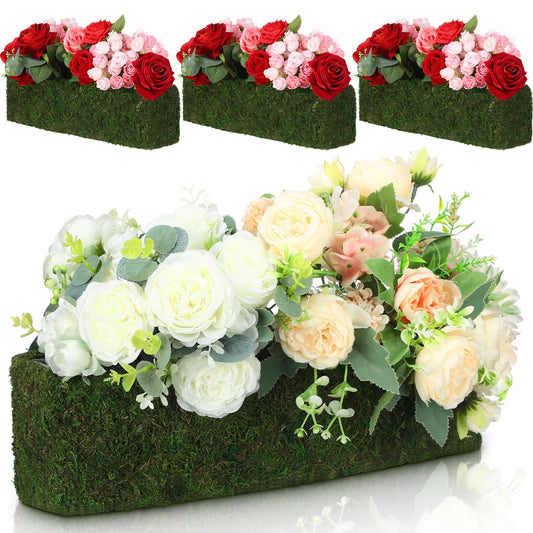 Maxdot 4 Pack Moss Window Box Planters, 16 Inch Rectangular Decorative Planter Boxes with Plastic Liner, Indoor Outdoor Window Sill Planters for Flowers, Herbs, Easter Spring Home Garden Decor