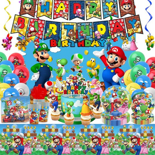 Birthday Party Supplies Ultimate Kit - 14-in-1 Decorations Set with Banner, Backdrop, Tablecloth, Balloons, Plates, Cutlery, Cake Toppers for Themed Parties