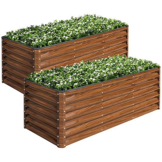 SnugNiture 2-Pack 6x2x2FT Galvanized Raised Garden Bed Kit, Metal Planter Box for Planting Plants Vegetables, Brown