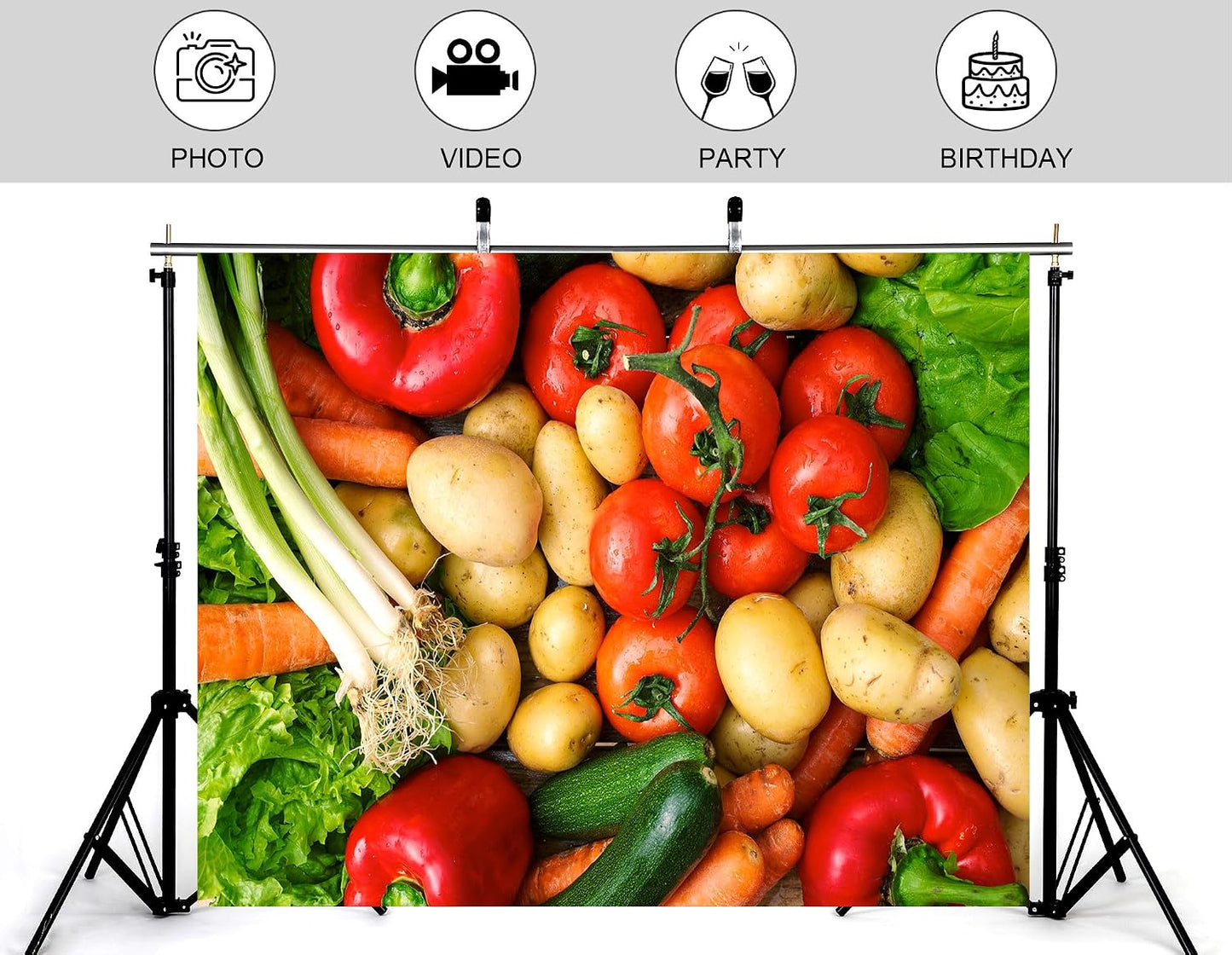 KeyWork 10x10ft Fresh Vegetables Backdrop Colorful Produce Wooden Table Photography Background for Healthy Themed Party