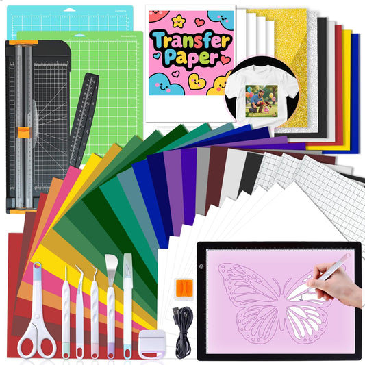 Convend All-in-One Starter Bundle for Maker and Explore Air Cutting Machine - Craft Kit with Weeding Tools, HTV Vinyl, Permanent Vinyl, LED Light Pad, Paper Cutter for Crafting Projects