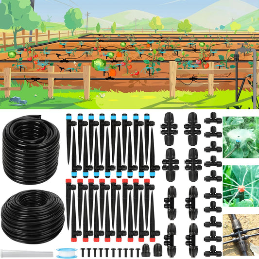 250FT Drip Irrigation System for Garden - 50FT 1/2" Main Tube & 200FT 1/4" Branch Tubing, Brass Splitter, Quick Connect Design, Perfect for Outdoor Plants, Raised Beds, Greenhouses