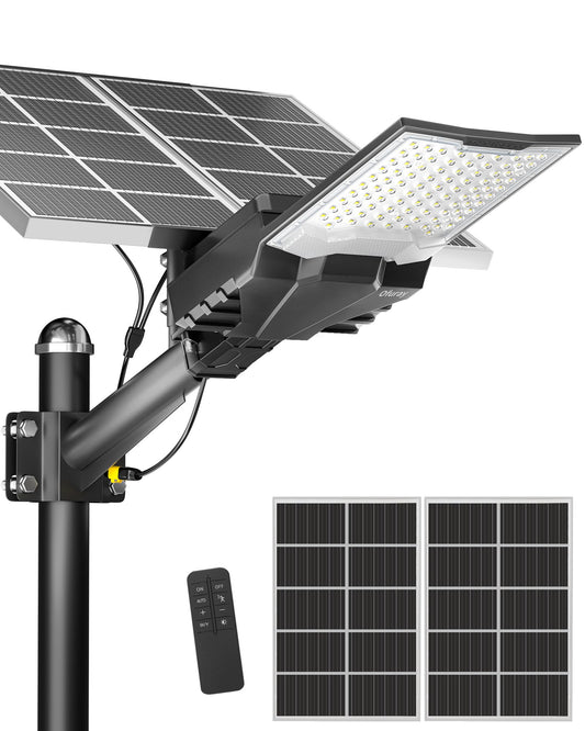 Ofuray OL-18000W Solar Street Lights Outdoor,60,000Mah High Power Solar Security Flood Lights Parking Lot Lights Commercial Dusk to Dawn,IP67 6500k Led with Remote for Street,Court,Barn