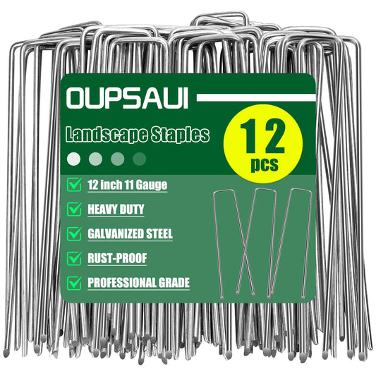 12 Inch Galvanized Landscape Staples Stakes, 25/50/100/200/12pcs Garden Metal Stakes for Weed Barrier Fabric, Fence Stakes, Tent Stakes, Christmas Decorations (12pcs)