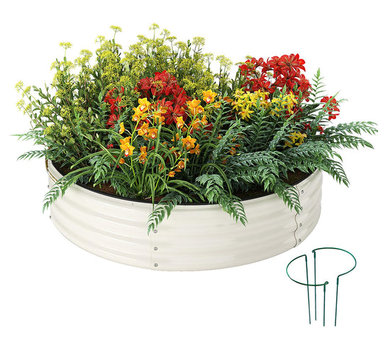 ZFHgarden Galvanized Metal Planter Round Raised Garden Bed Kit for Gardening Outdoor，2x2x1ft Grow Garden Box Raised Flower Bed，Round Galvanized Planter Outdoor Metal Fire Pit Ring White