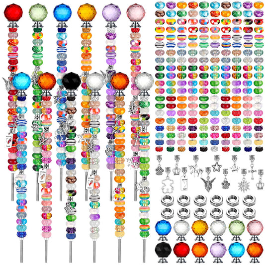 Tigeen 236 Pcs Garden Stake DIY Fairy Wand Plant Stake with 12 Colorful Crystal Stopper Top 12 Threaded Rod with 200 Large Hole Bead for Spring Summer Holiday Outdoor Decorations(Modern)