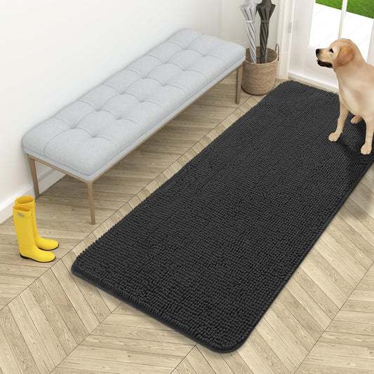 OLANLY Dog Door Mat - Absorbent Non-Slip Chenille Mat for Muddy Paws | 54x24 Inches, Dark Grey