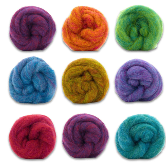 Revolution Fibers Frutti Looped Wool Variety Pack | 8 Luxurious Blended Colors of Corriedale Fleece Fiber | Perfect for 3D Needle Felting, Wet Felting & Spinning