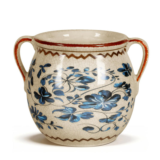 BUYMAX Ceramic Plant Pots for Indoor Plants with Drainage Hole, Vintage Crackle Glaze Hand-Painted Blue Flower Planter with Handles, Small Decorative Hanging Planter