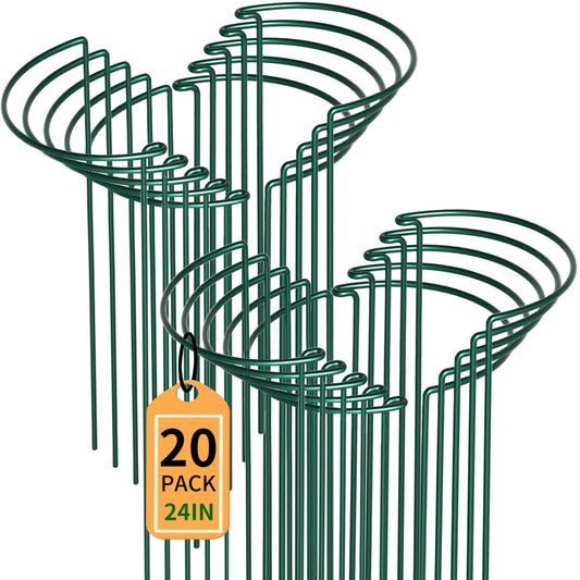 TCBWFY 24"Hx10"D Plant Supports Stakes for Large Heavy Plants,20 Pack Peony Supports,Heavy Duty 4.5mm Wire Peony Cages,Interlock Garden Supports Ring Border Support,Plant Support Cage for Rose Flowers