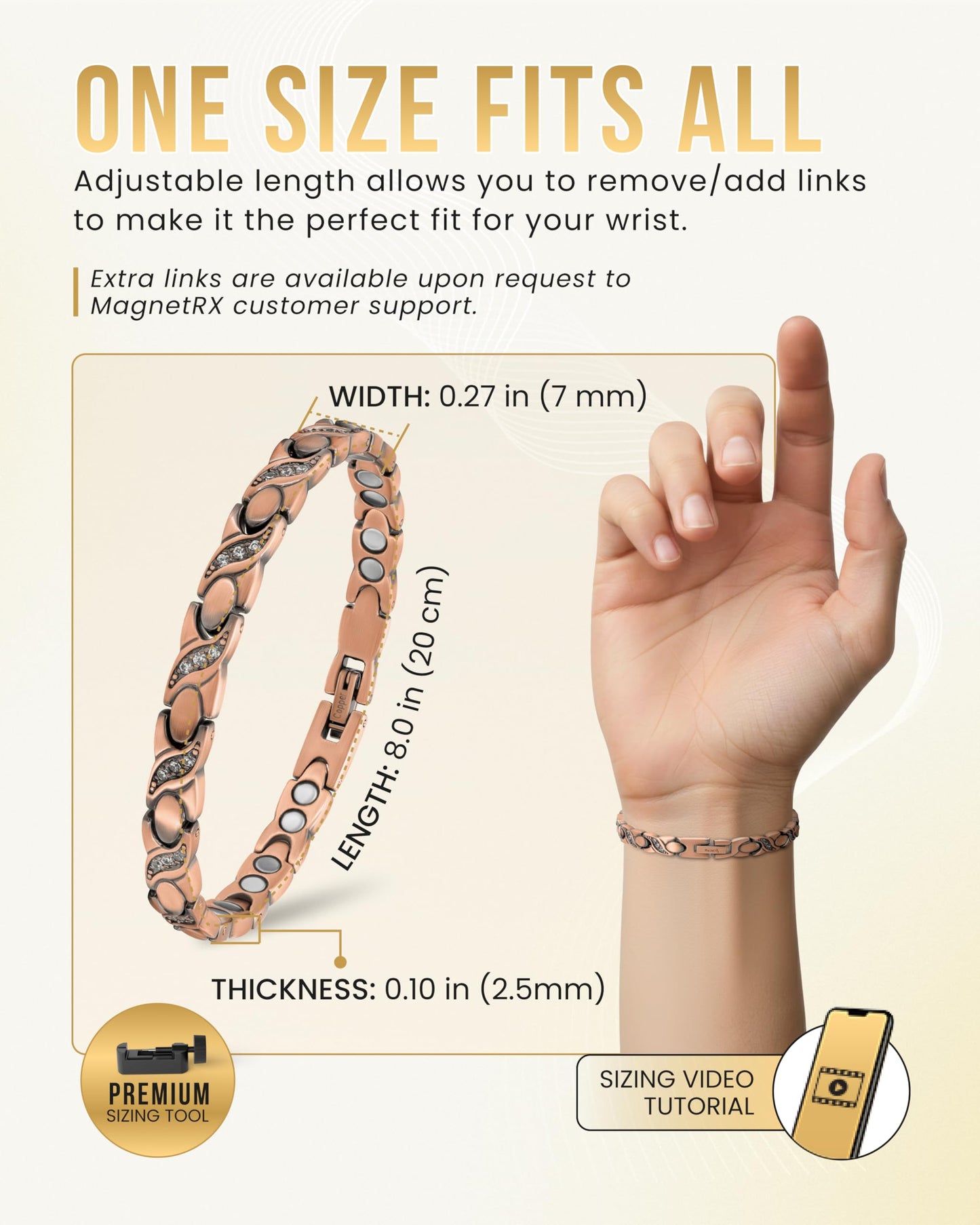 MagnetRX Copper Bracelets for Women – Ultra Strength Magnetic Crystal Bracelet for Women – Adjustable Copper Bracelet with Crystals with Included Sizing Tool (Crystal XO Style)
