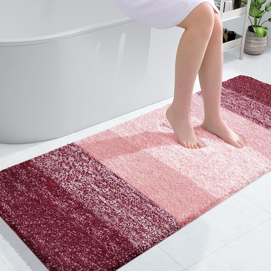 OLANLY Large Bath Rugs - Extra Soft Microfiber Mat 54x24 | Quick Dry & Machine Washable - Red