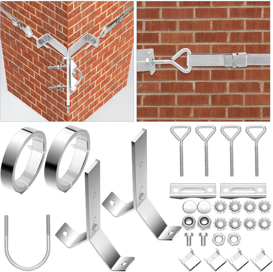 2 Set 12 4 Inch Blulu TV Antenna Chimney Y-Mount Kit ft Galvanized Steel Straps Stainless Steel Standoff Pole